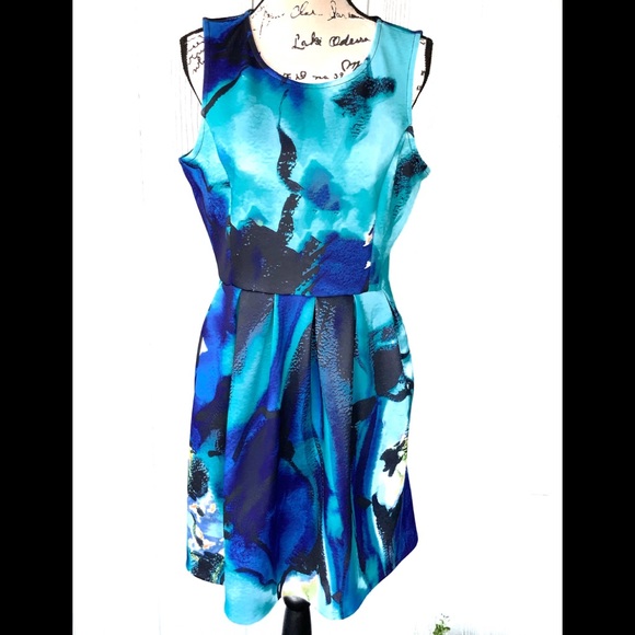 Apt. 9 Dresses & Skirts - 📂NWOT Apt. 9 Blue watercolor Slvls Scuba Dress 14